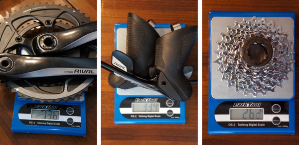 2015 SRAM Rival 22 road bike drivetrain group actual weights