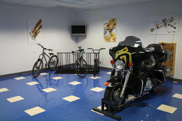 Ohlins USA factory tour RFX suspension fork motorcycle indy car