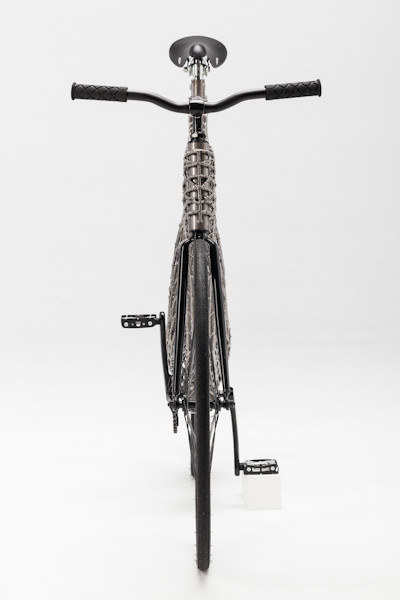 Arc 3D printed steel bicycle, front shot