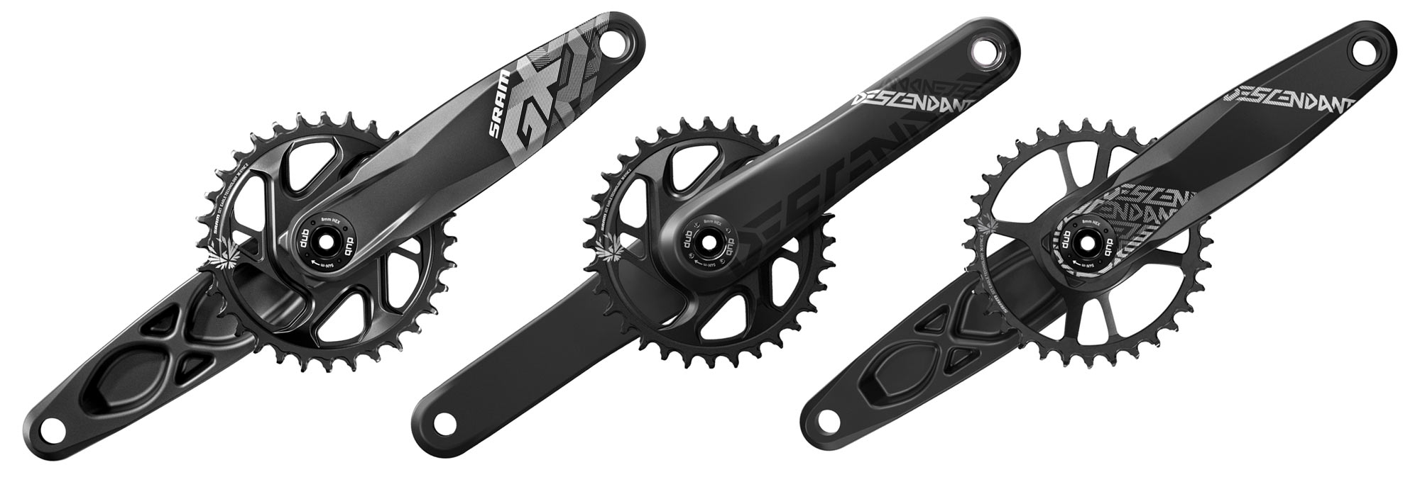 2018 SRAM GX Eagle and Descendant carbon alloy DUB cranksets