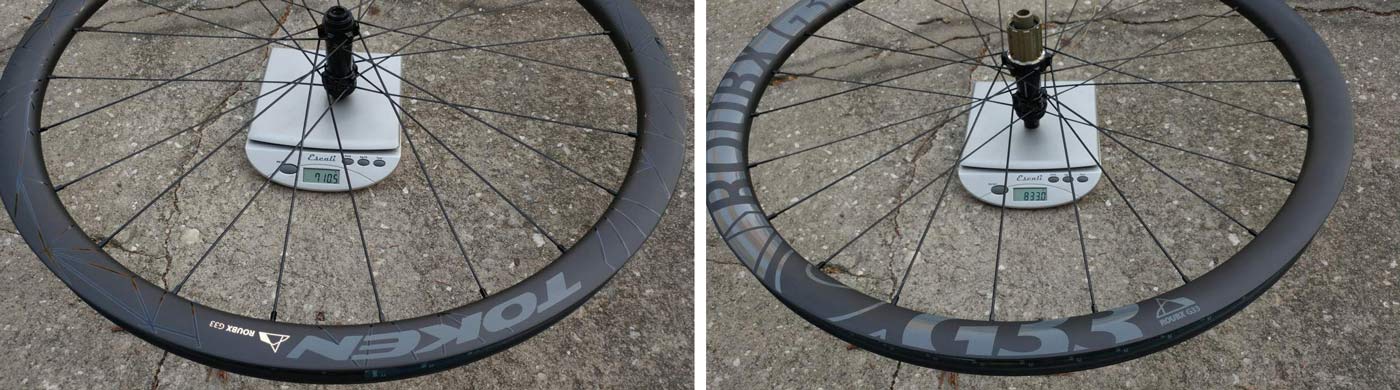 Actual weights for Token Roubx disc brake all-road bicycle wheels for gravel bikes