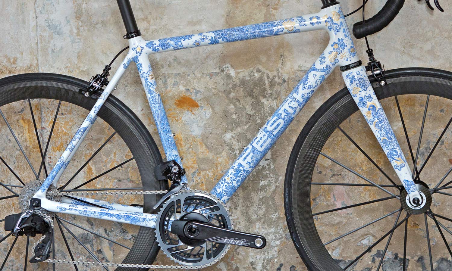 Festka Spectre Porcelain art road bike, hand-painted full custom Bespoke 24k gold detailed race-ready carbon road bike