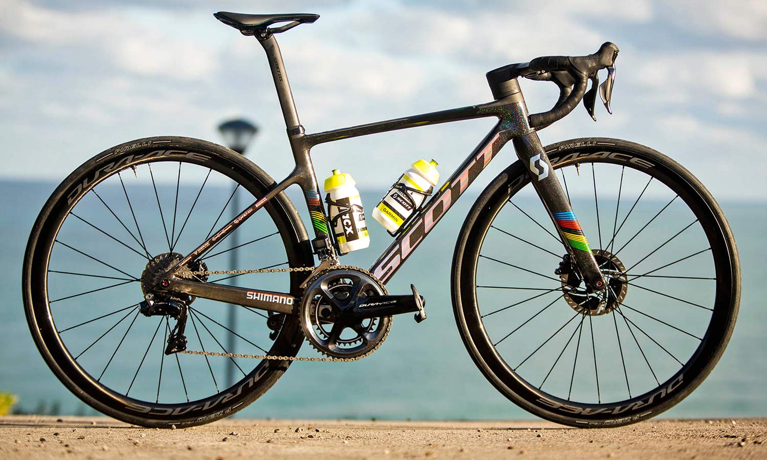 2020 Scott Addict RC aero road bike, custom World Champion rainbow Scott Addict RC of Annemiek van Vleuten, photo by Sam Flanagan