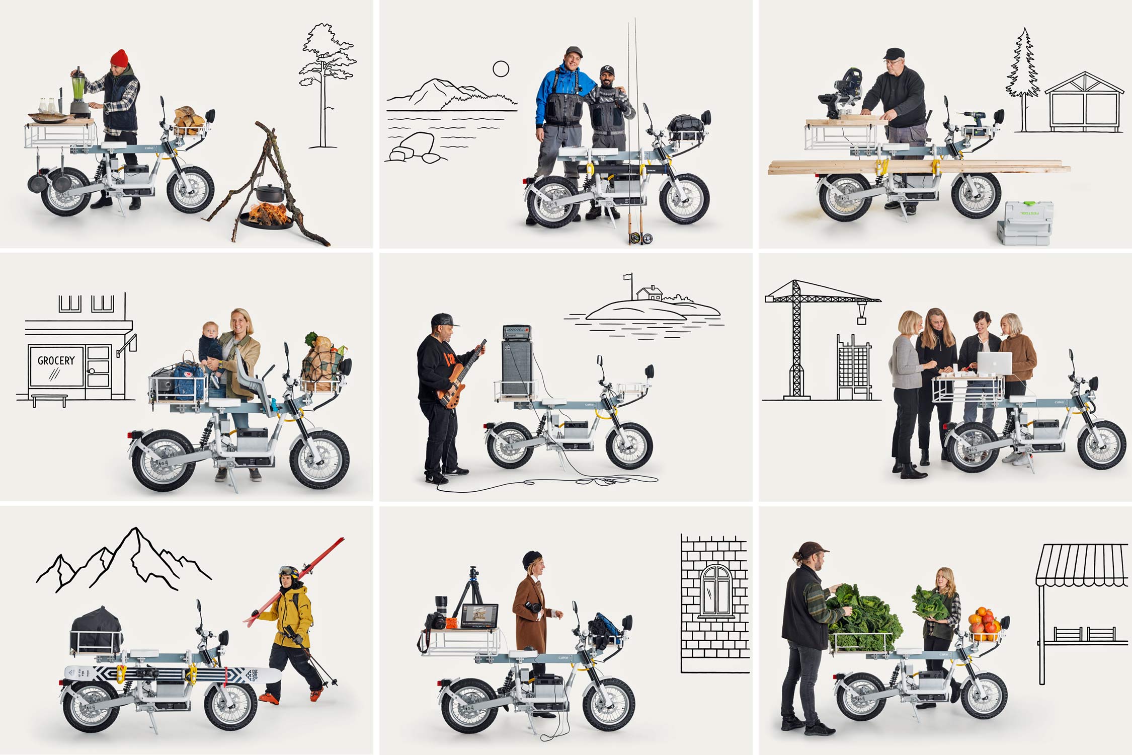 Cake Ösa e-moto/e-bike electric SUV cargo motorcycle, modular Cake Osa multi-use electric motorcycle