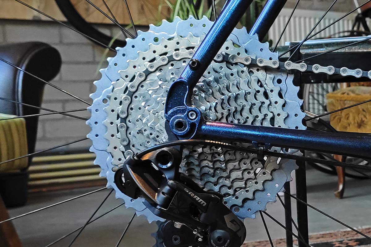 How To SRAM Eagle gravel 1x 11 speed drivetrain hack, Parallel Handbuilt BudgetMullet drop bar wide range adventure bike 1x11 drivetrain conversion