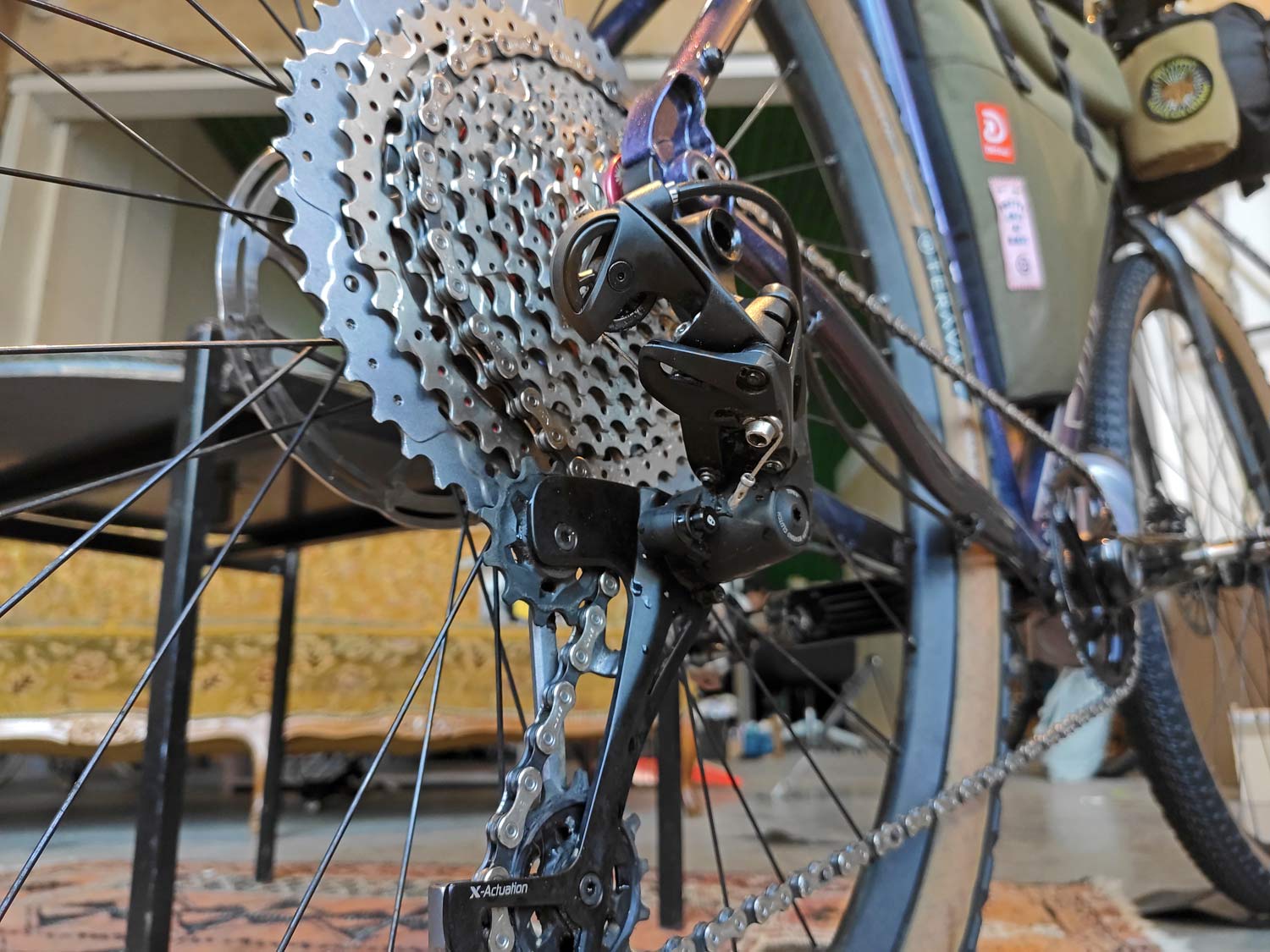 How To SRAM Eagle gravel 1x 11 speed drivetrain hack, Parallel Handbuilt BudgetMullet drop bar wide range adventure bike 1x11 drivetrain conversion