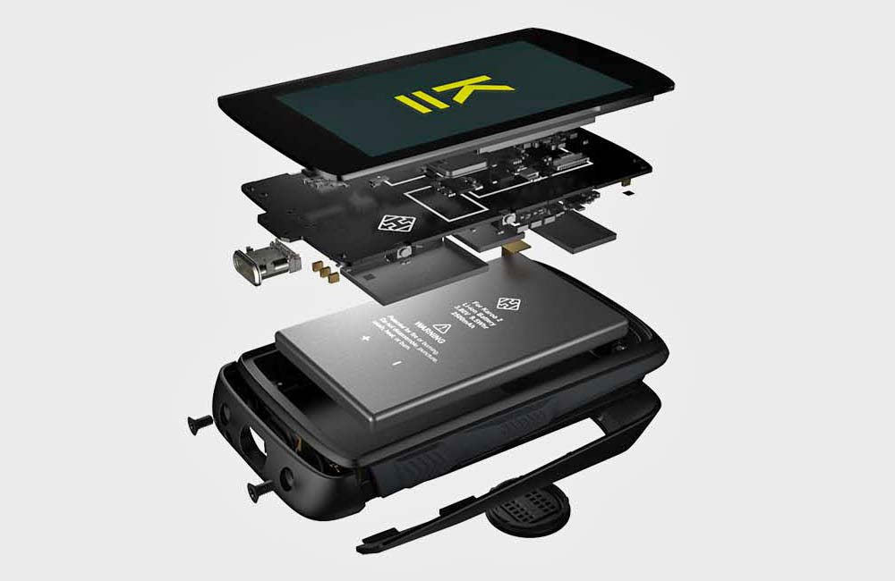 Hammerhead Karoo 2 cycling computer, powerful Android OS GPS cycling computer head unit, exploded view