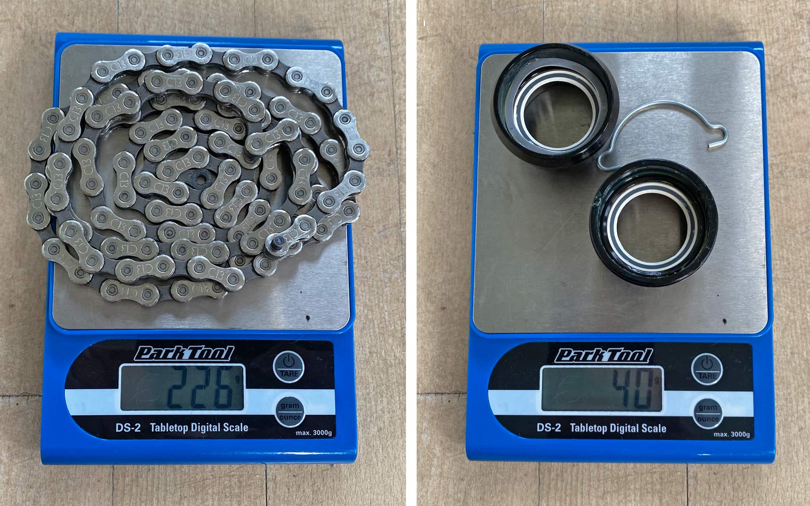 Campagnolo Campy Ekar 1x13 gravel bike component breakdown, chain & BB Actual Weight