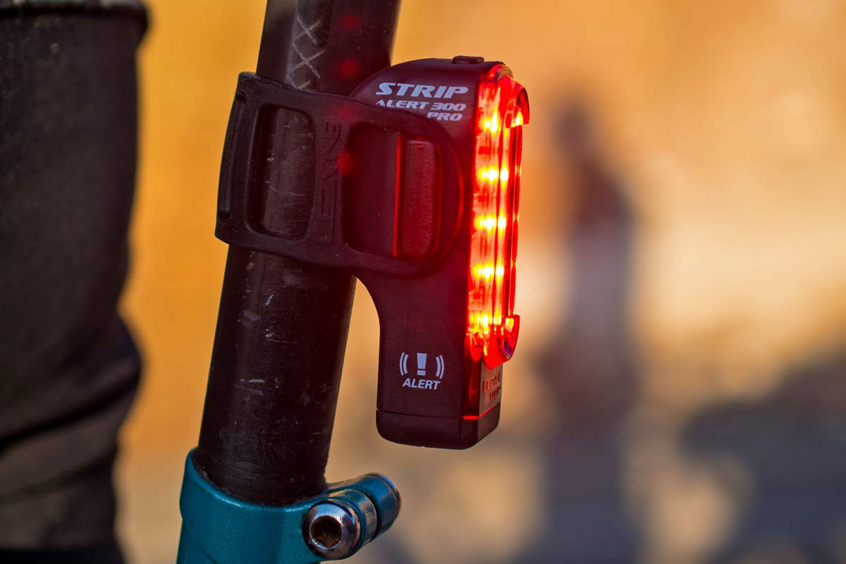 Lezyne Alert LED brake lights, compact automatic accelerometer smart tail lights, Strip Drive Pro Alert