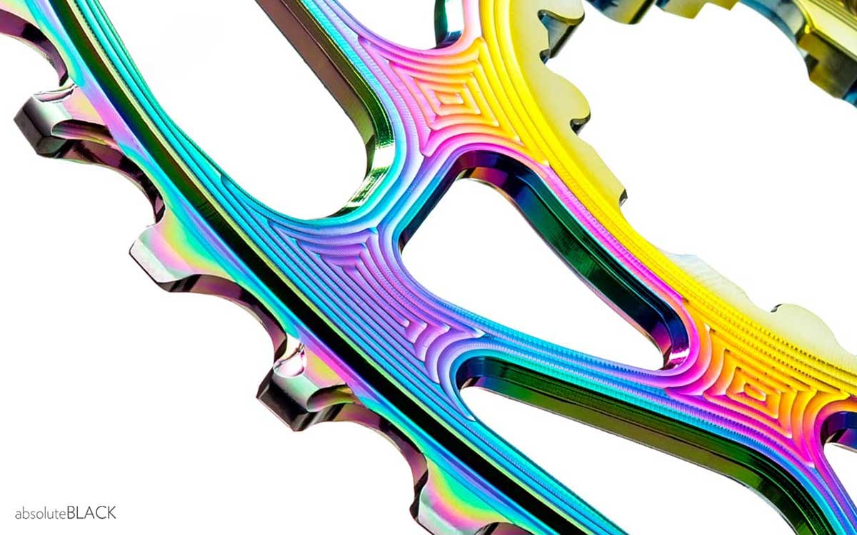 absoluteblack pvd rainbow oval chainrings hard coating low friction coefficient more durable