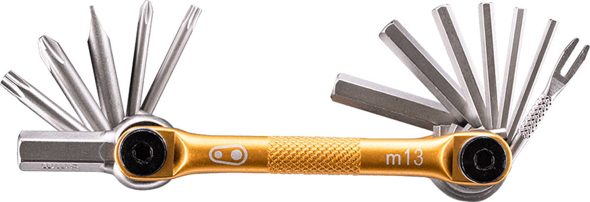 m13 crakbrothers multi-tool unfolded showing hex wrench torx tools philips screwdrivers