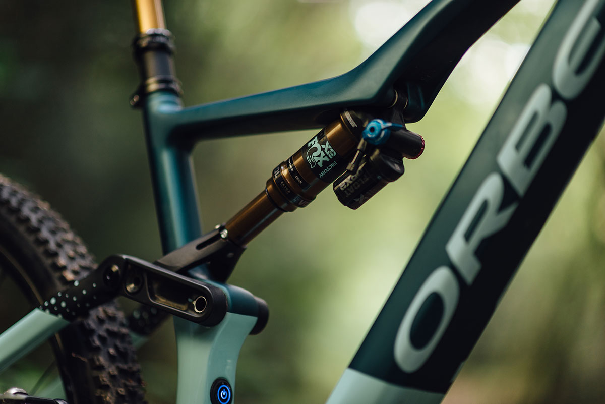 orbea rise 140mm rear wheel travel suspension linkage close upfox dpx2 factory shock