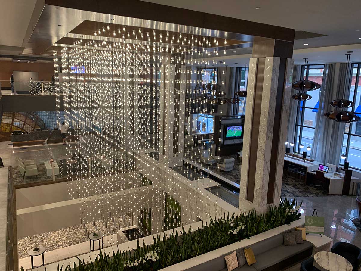 inside the embassy suites lobby in downtown knoxville