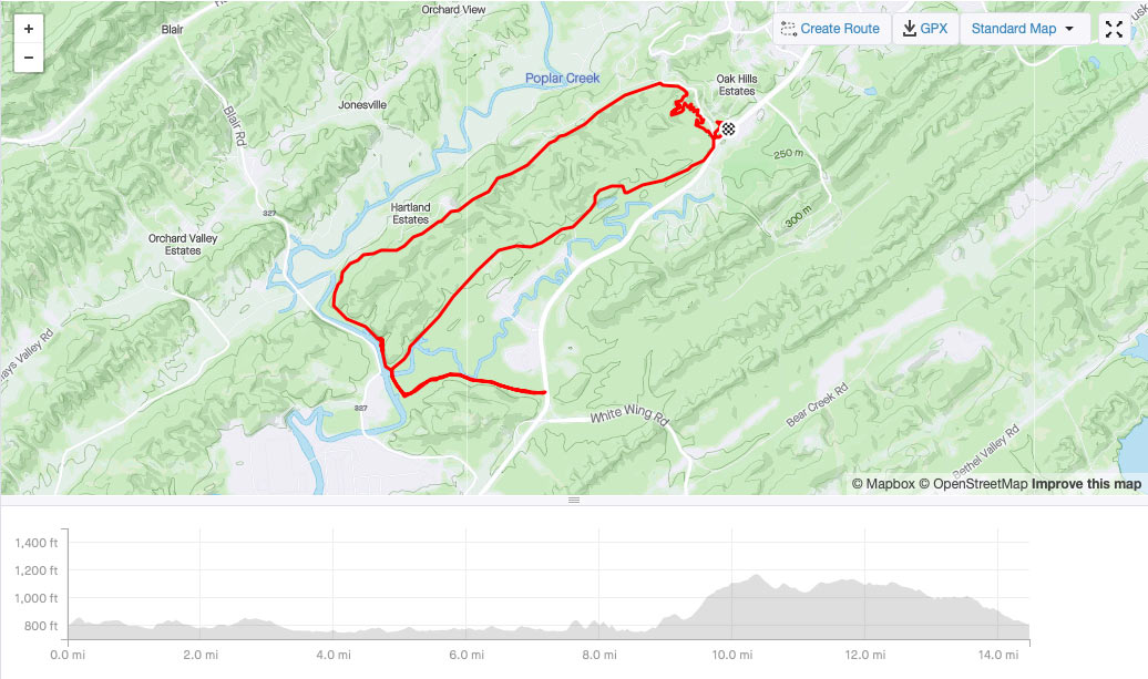 gravel riding map of north boundary greenway loop in oakridge tennessee
