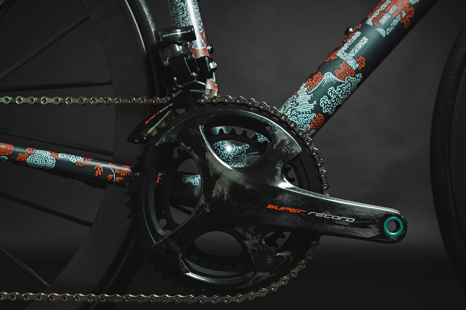 Festka Scalatore Samurai Prime road bike, full-custom hand-painted lightweight handmade Czech carbon road bike, design by Michal Bačák, Campy Super Record EPS