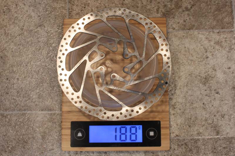 TRP DH-R EVO brakes, 180mm rotor on scale