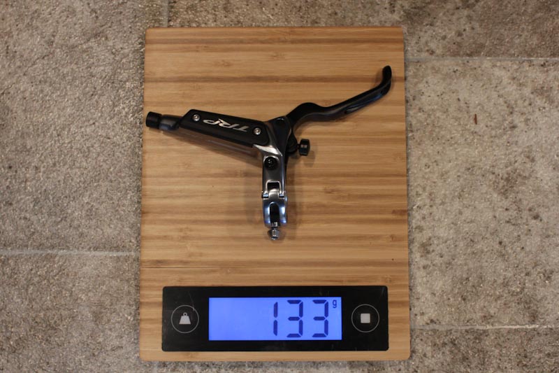 TRP DH-R EVO brakes, lever on scale