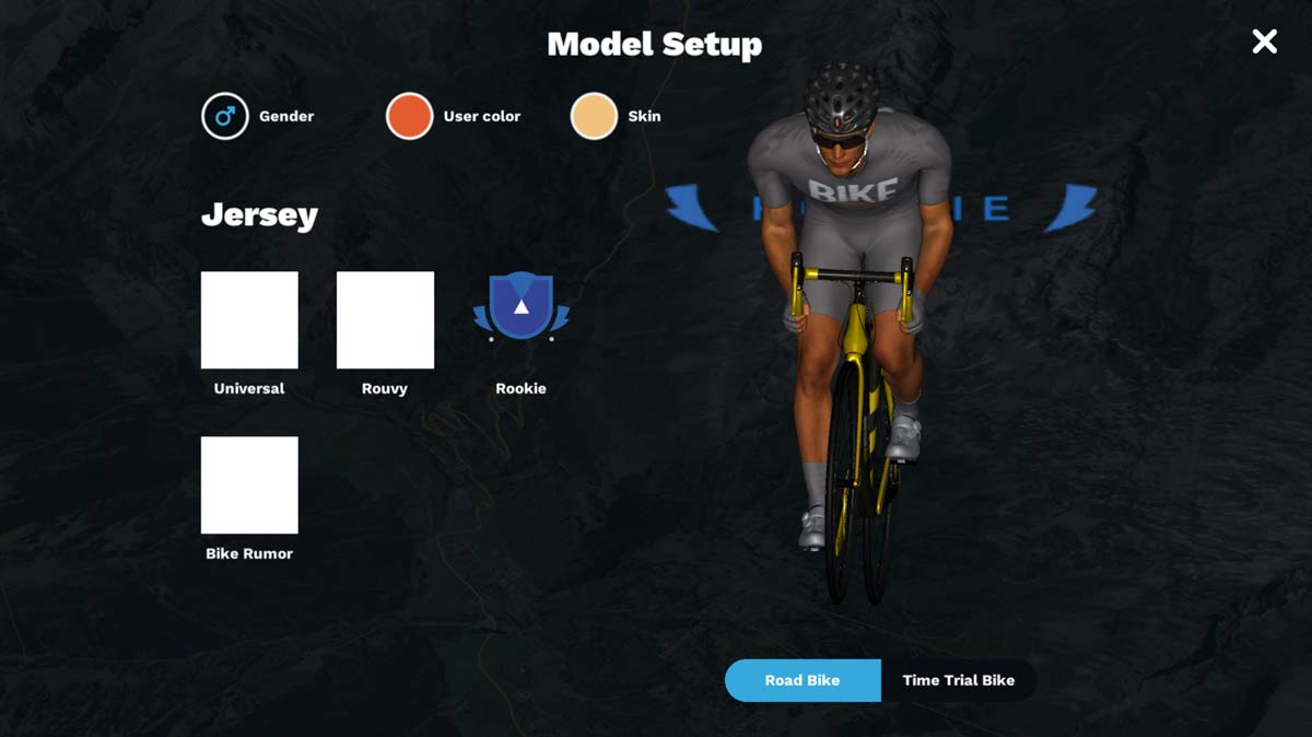 rouvy digital cyclist avatar setup screenshot