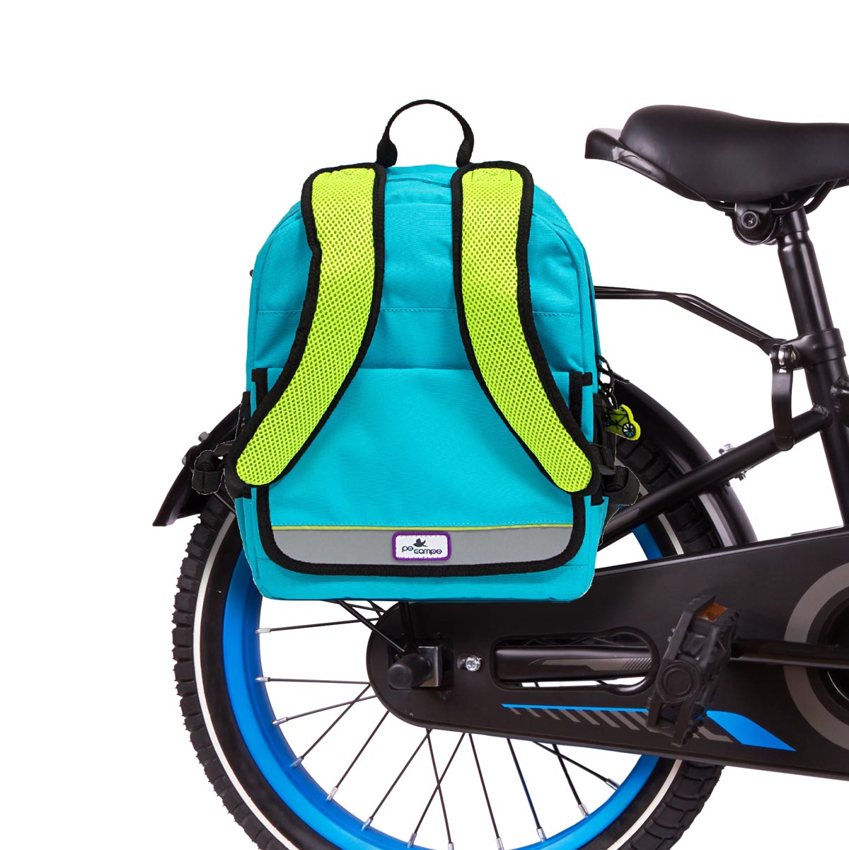 Po Campo kids backpack pannier on bike