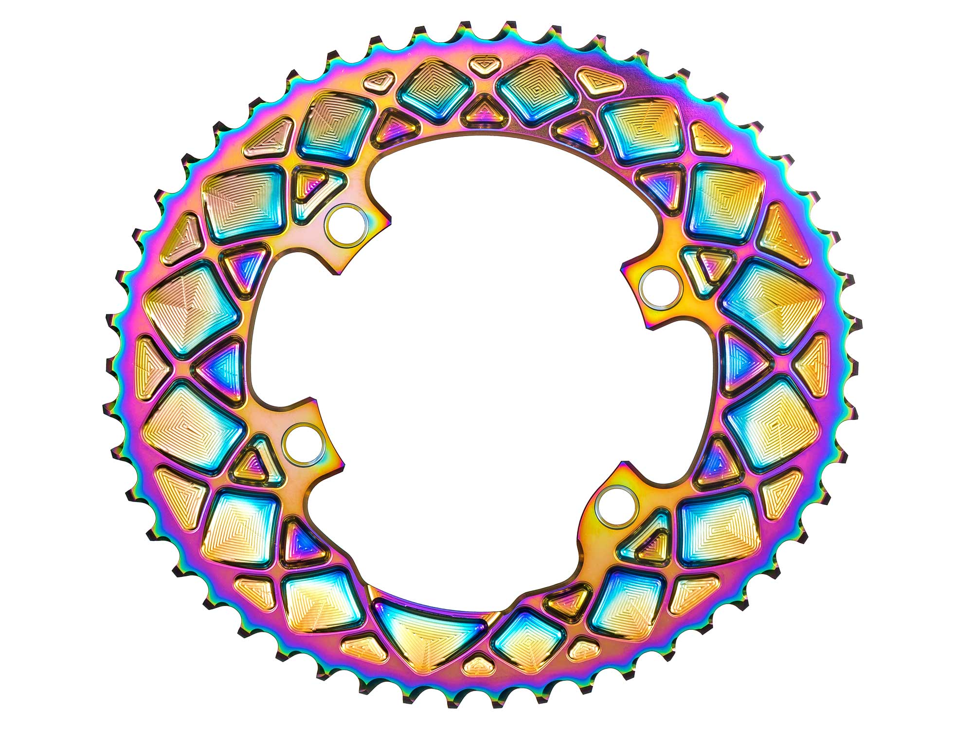 absoluteBLACK Oval PVD rainbow road rings, colorful oil slick road bike Shimano double chainrings, big ring