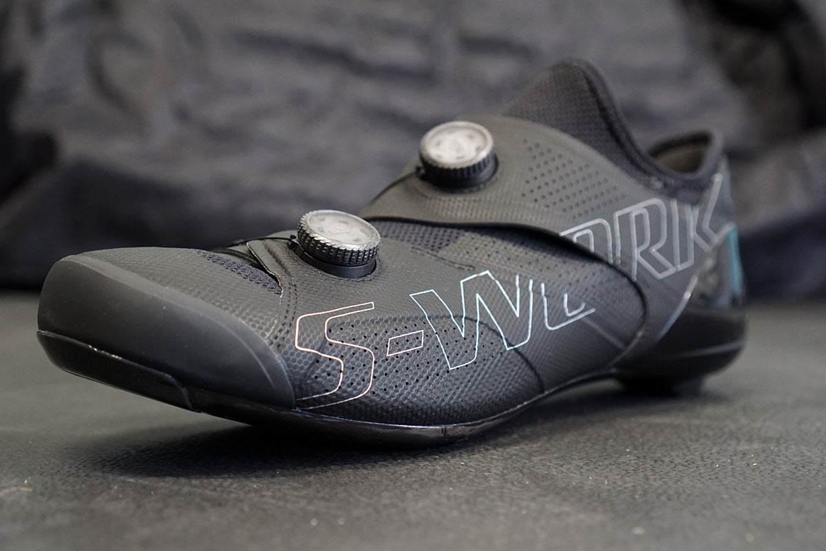 closeup details of specialized s-works ares road cycling shoes