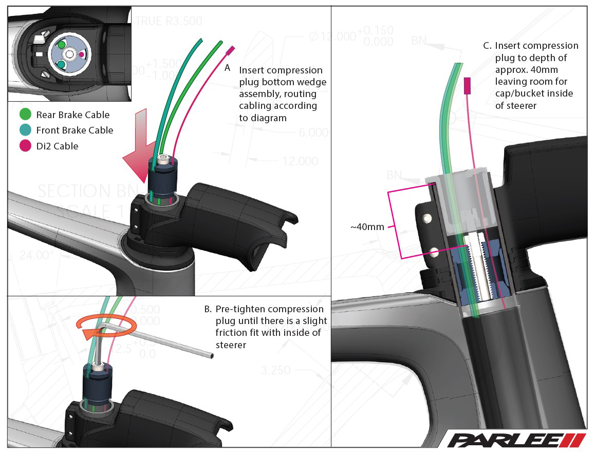 cable and hose routing guide for parlee rz7 internal steerer tube