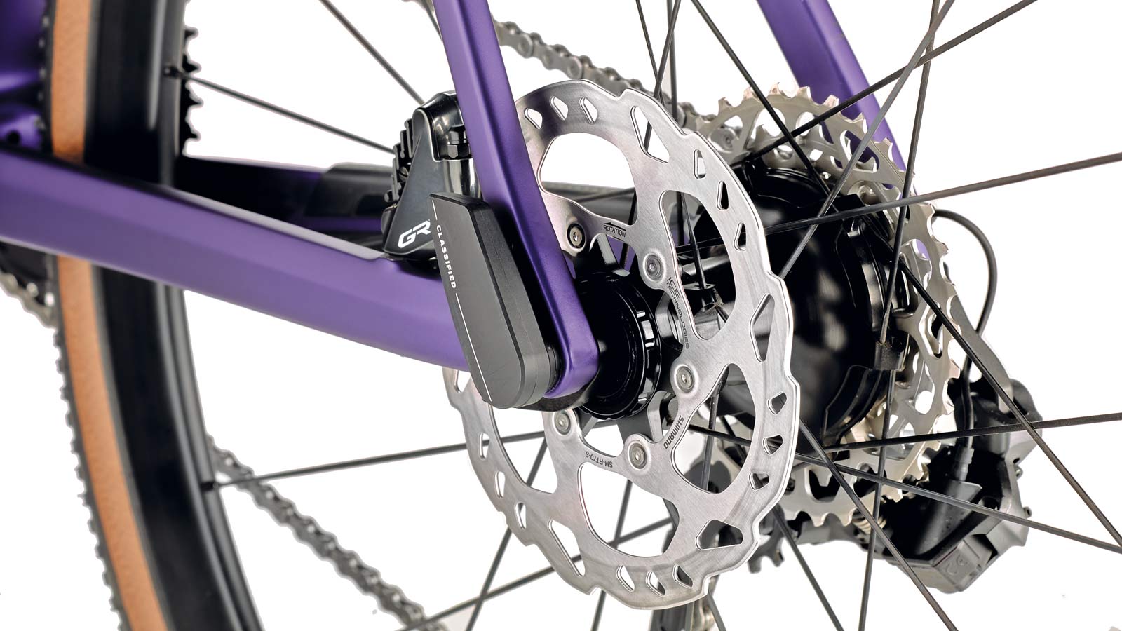 Rose Backroad X Classified carbon gravel bike, more affordable Classified Powershift internal gear 1x 22-speed electronic drivetrain, Smart Thru-Axle detail