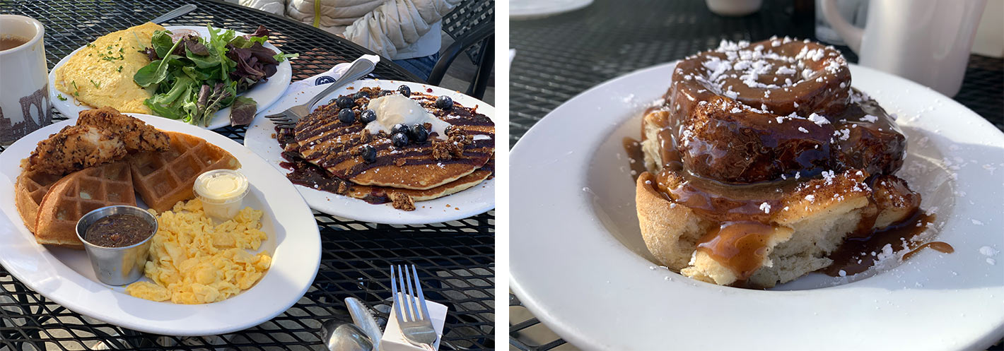 breakfast and a giant cinnamon roll from the buttered biscuit in bentonville arkansas