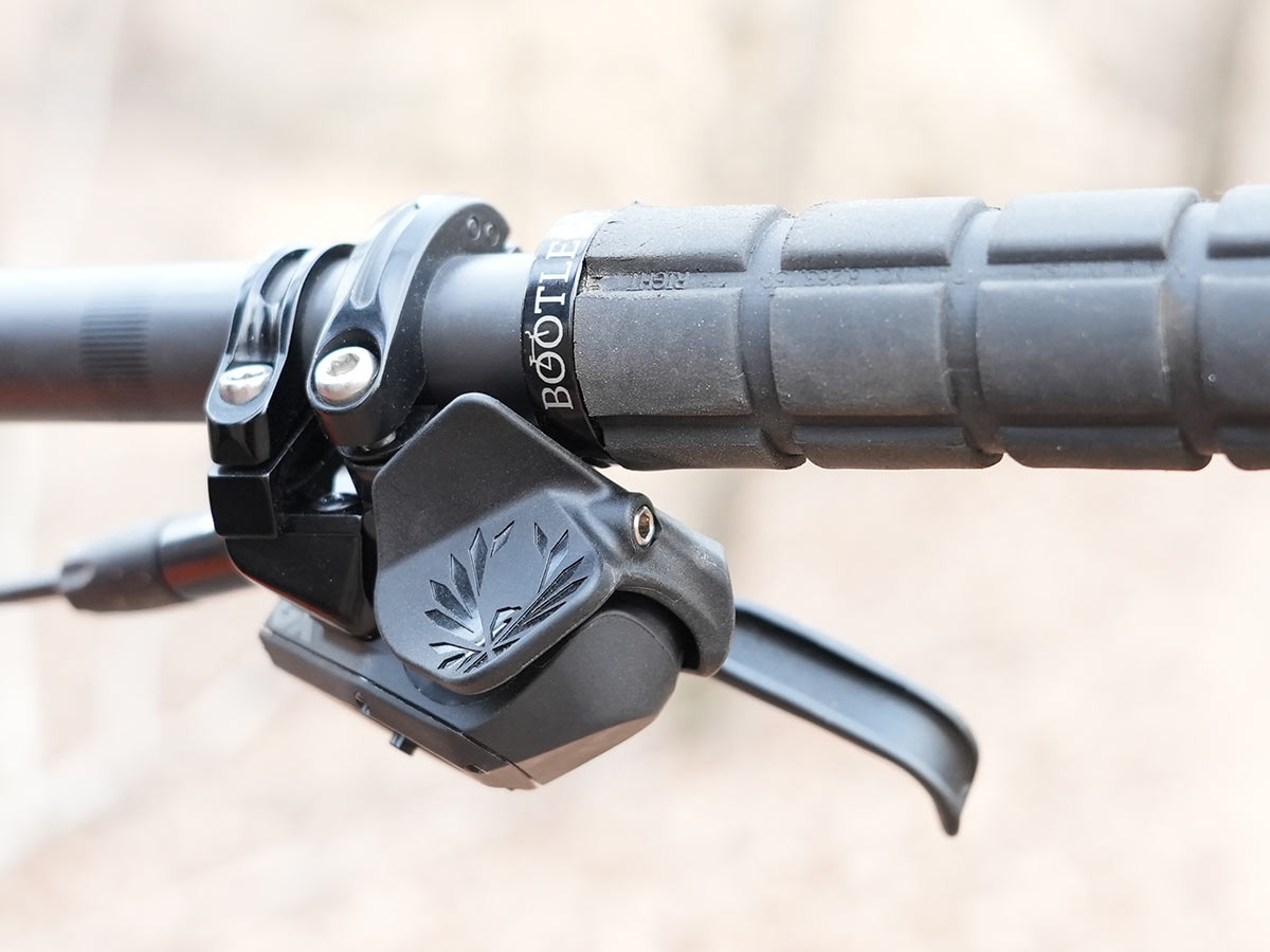 sram gx eagle axs paddle shifter installed on a mountain bike