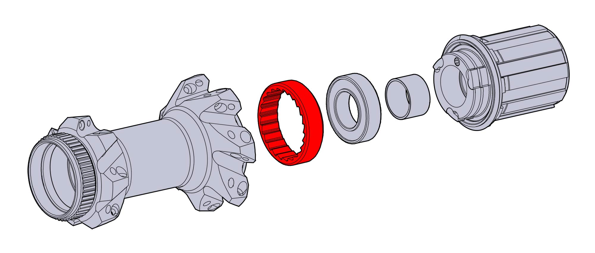 DT Swiss Ratchet LN hub upgrade kit, from 3-pawls to Star Ratchet, old hube internals