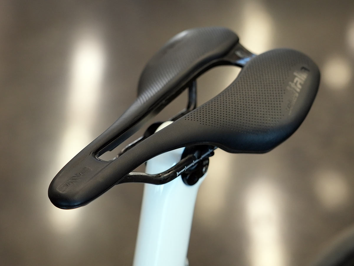closeup details of finished enve carbon road bike from our factory tour