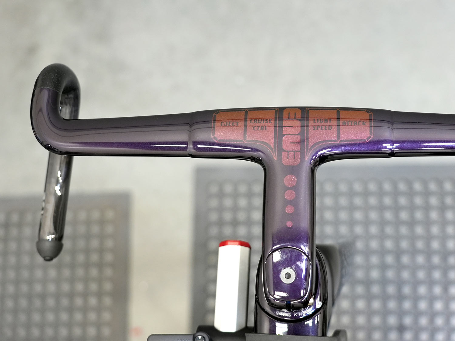 custom painted example of enve road bike and one piece handlebar stem combo