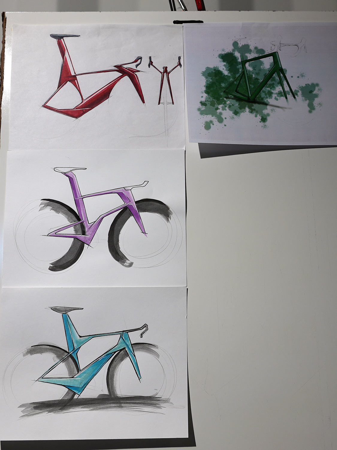 bicycle concept drawings for road and gravel bikes and mountain bikes from fezzari