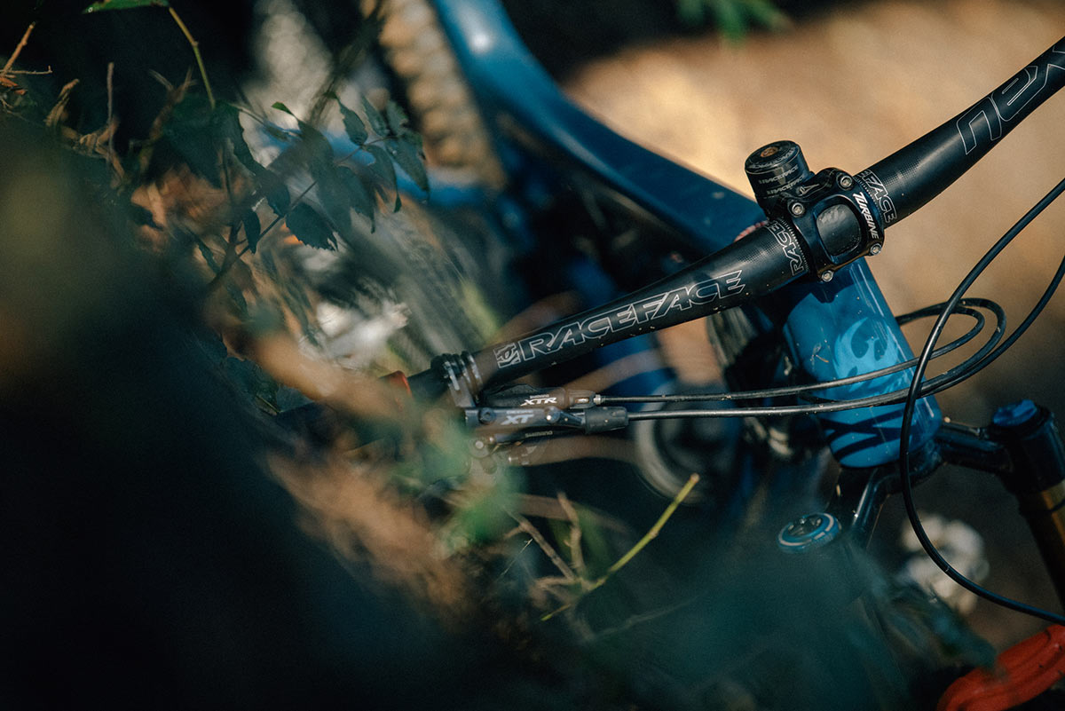 Race Face Next SL carbon handlebar shown on a mountain bike