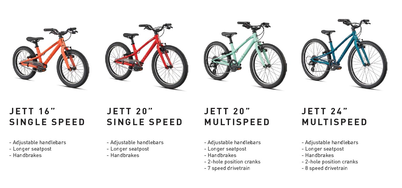 Specialized Jett kid's bike size range