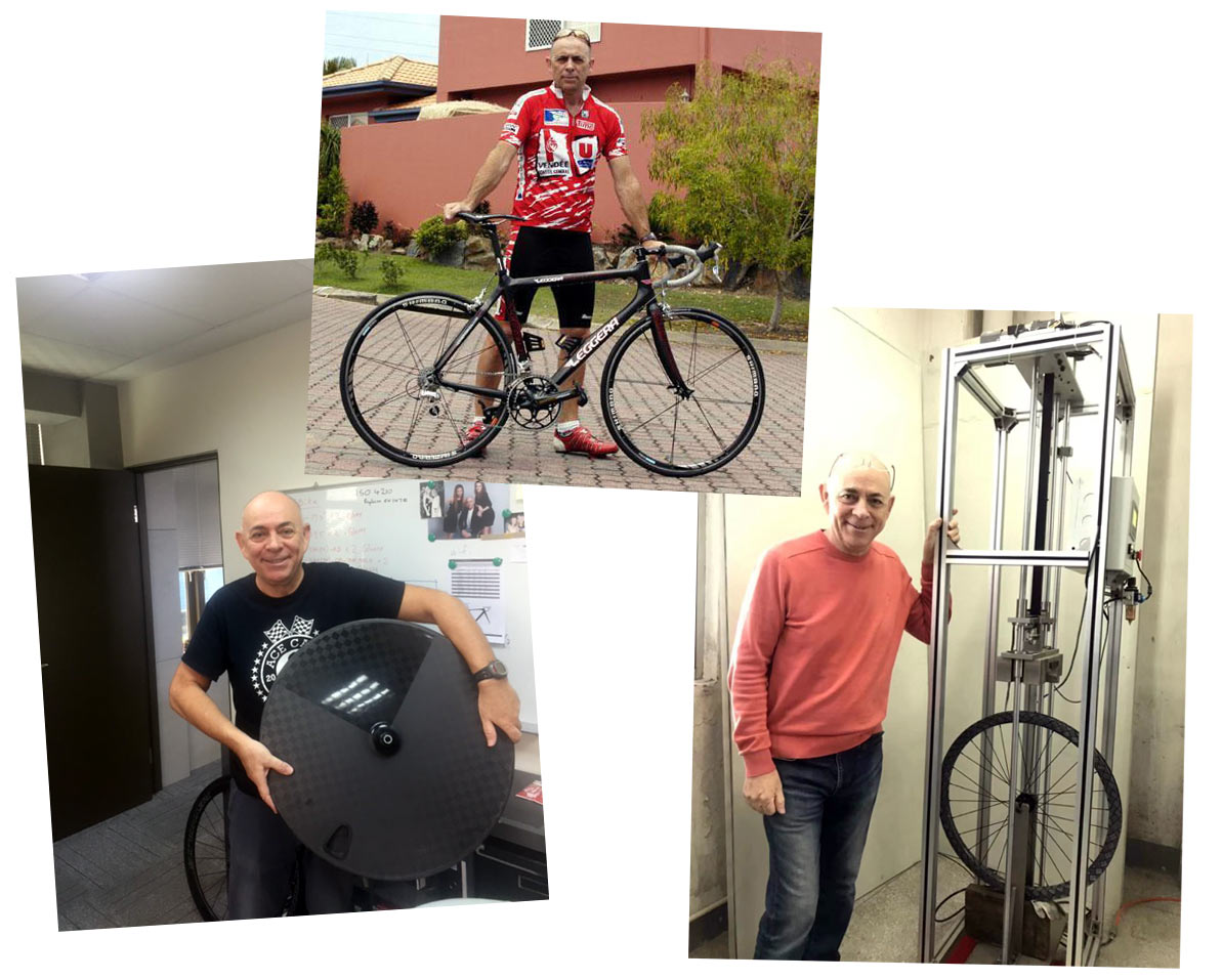 paul farrell interview and images showing prototype carbon fiber bike wheels being tested