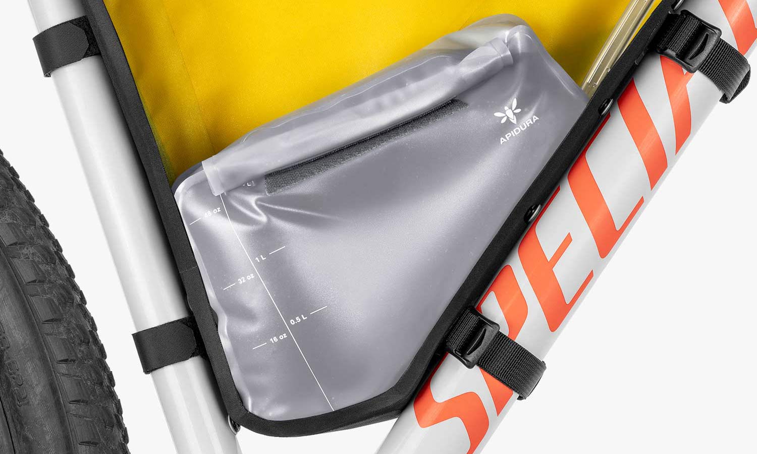 Apidura 1.5L frame Pack Hydration Bladder, Innovation Lab bikepacking frame pack water bag, cutaway