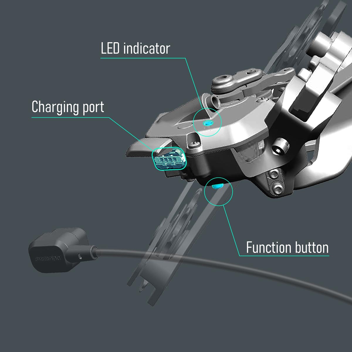 Shimano 12 speed road group charging port