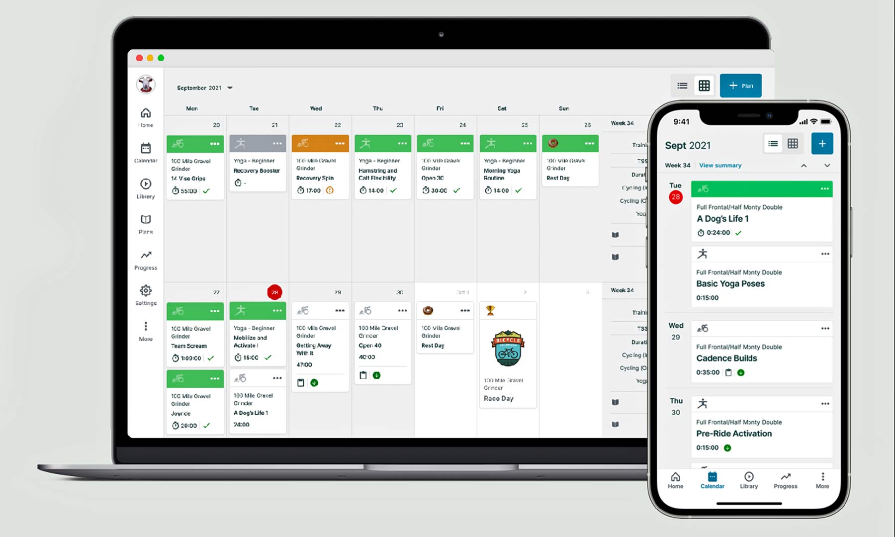 Wahoo Systm cycling structured training app based on The Sufferfest, calendar