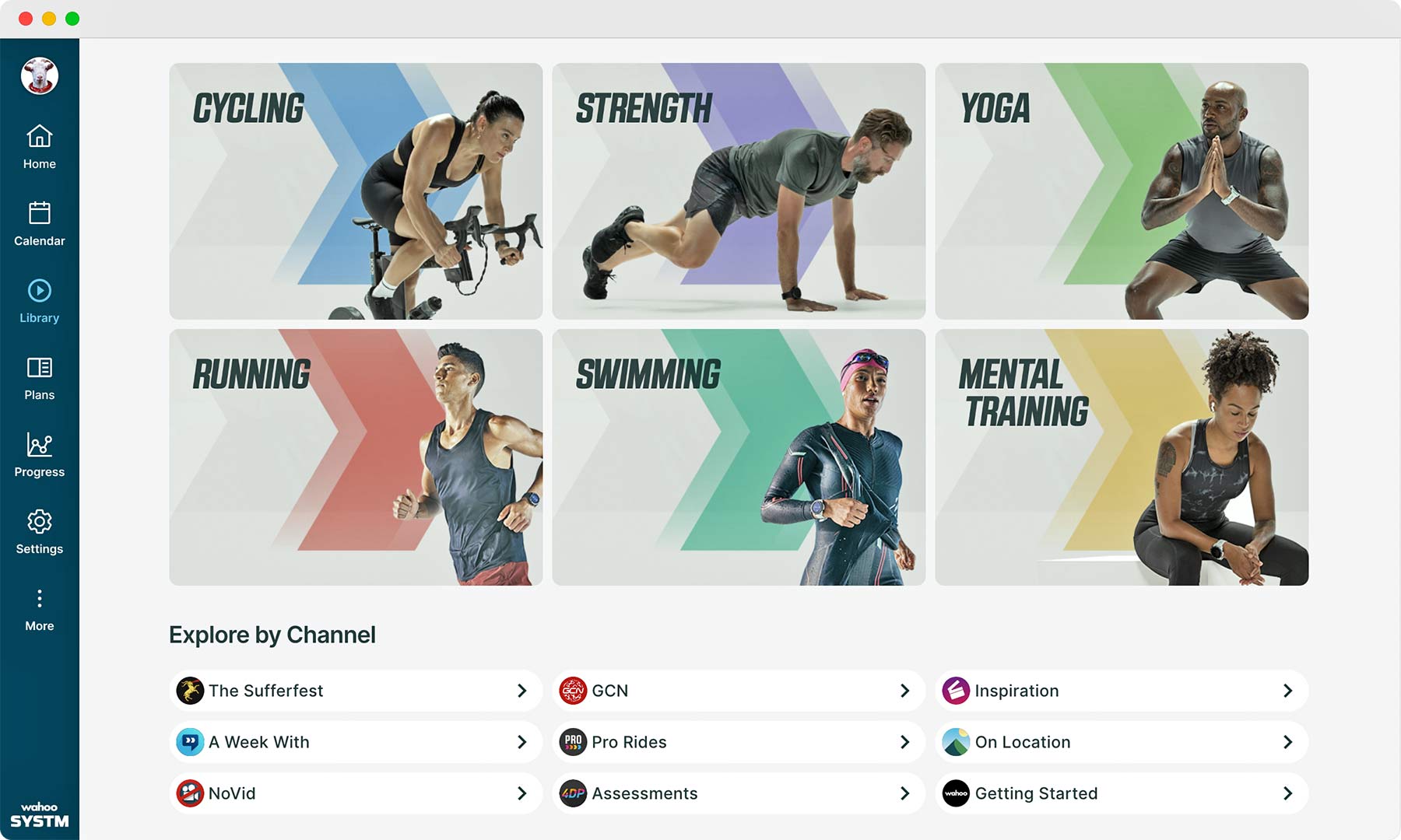 Wahoo Systm cycling structured training app, based on The Sufferfest, categories