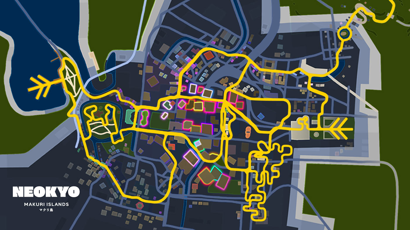 screenshot of virtual riding in zwift neokyo map on makuri island
