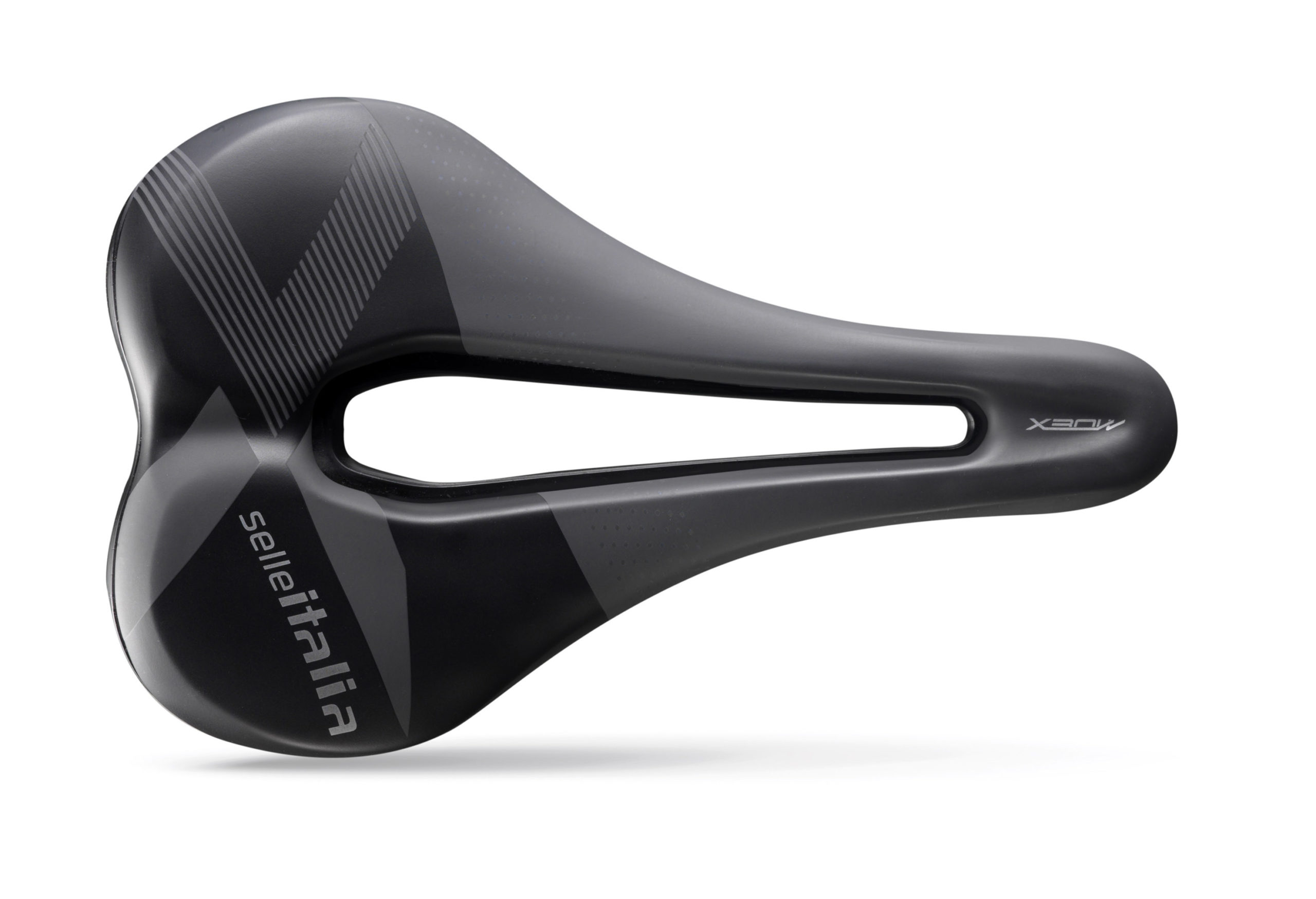 Selle Italia's X-Bow TI316 Superflow saddle detail photo, top view.