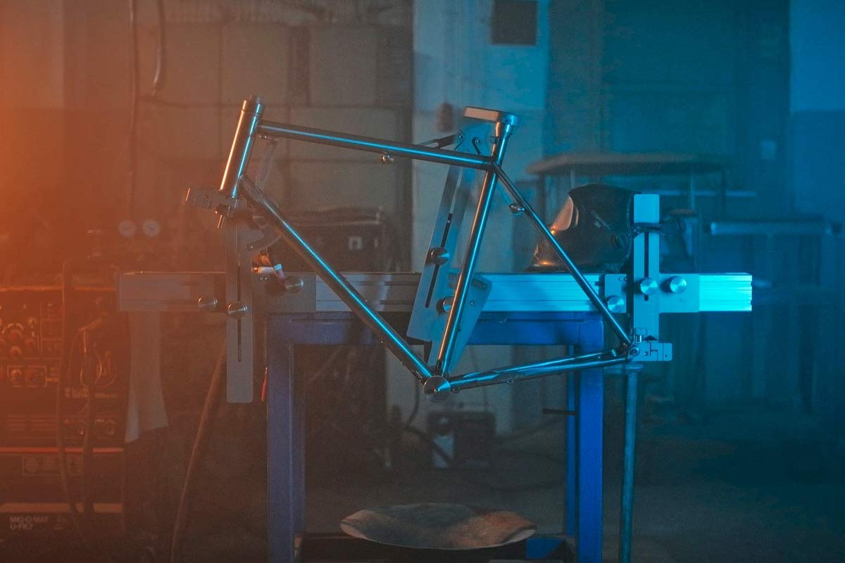 Sour Homebrew brings bike production back to Germany, frame in jig
