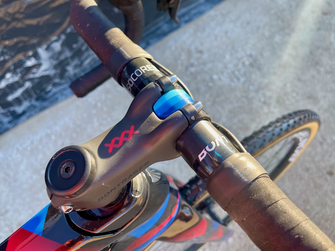 Lucinda Brands' Trek Boone Bontrager XXX Stem and custom badge