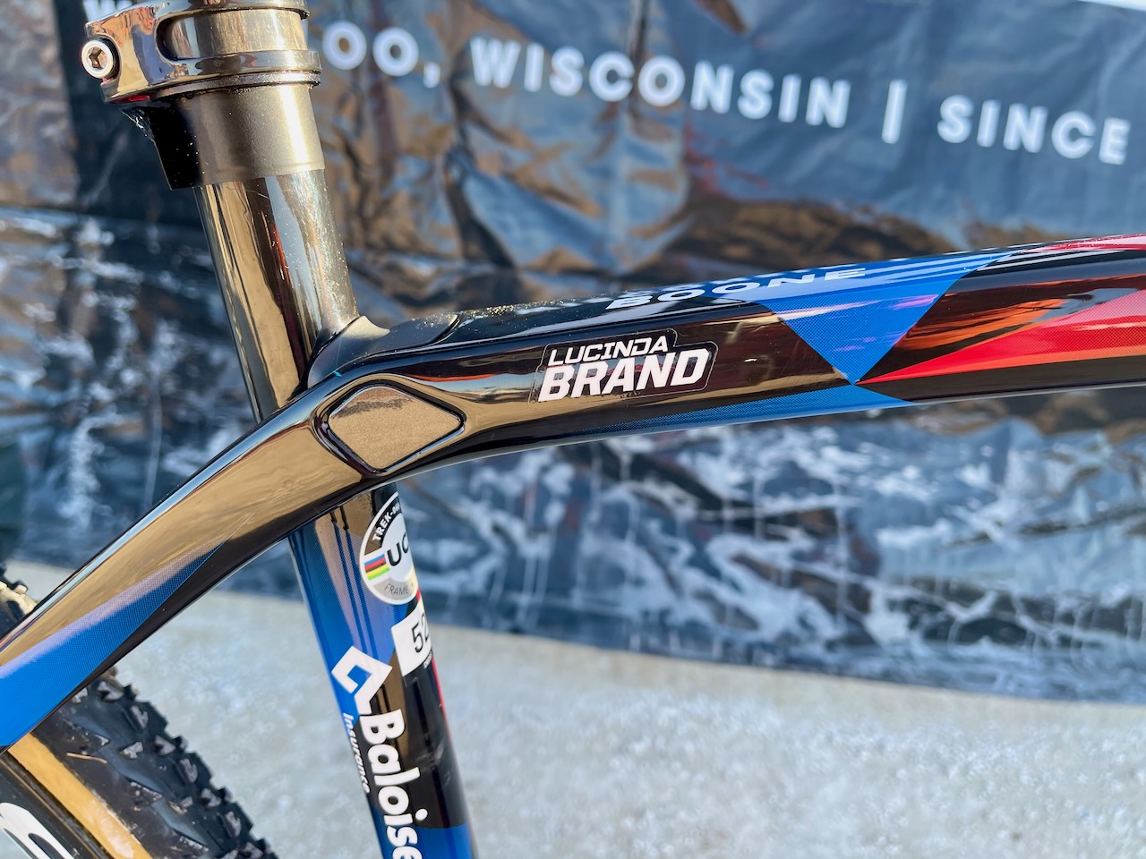 Lucinda Brands' Trek Boone name sticker