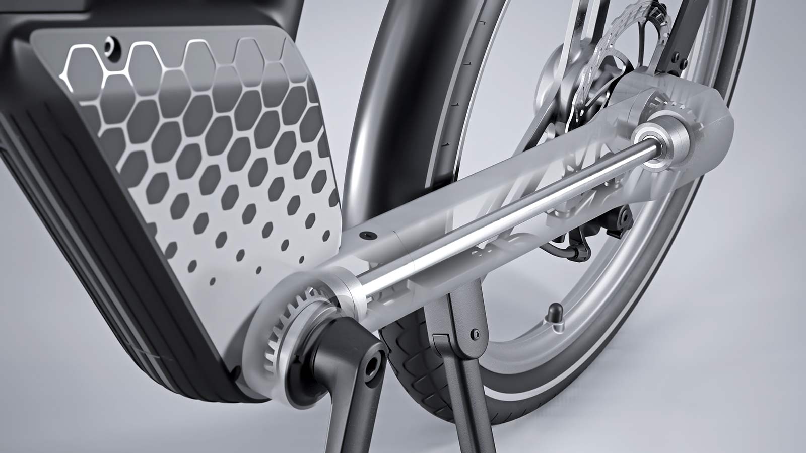 HONBIKE Pro HF01 integrated shaft-drive folding commuter e-bike, shaft x-ray