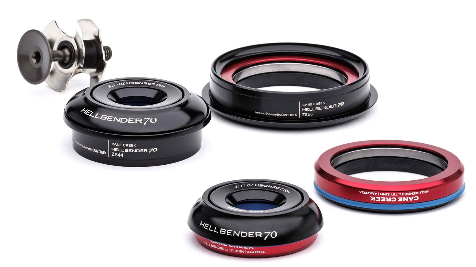 Cane Creek Hellbender 70 Lite headset, lightweight aluminum hybrid bearing aheadset, IS ZS options