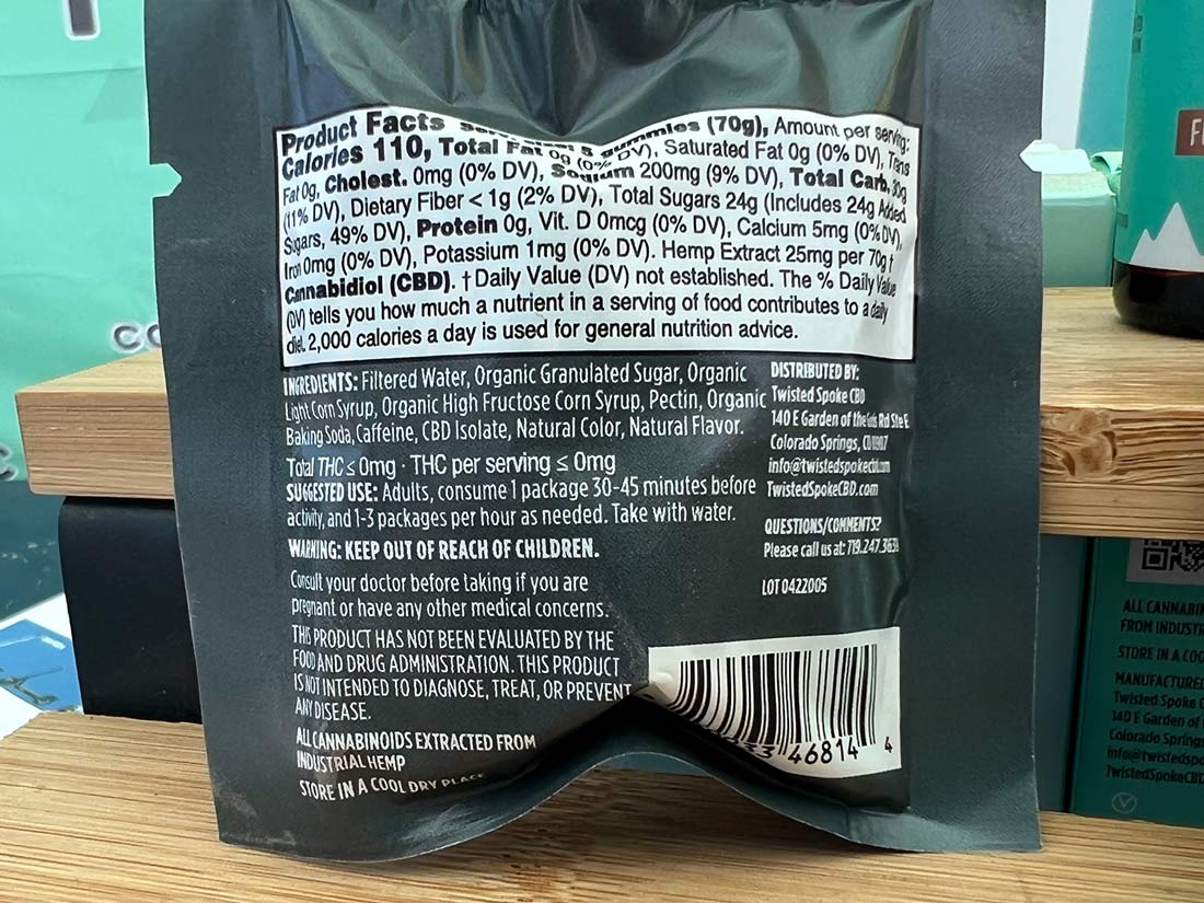 ingredients list for twisted spoke energy chews with cbd
