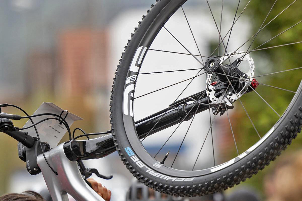 ENVE prototype mountain bike hub, Cannondale Lefty alloy MTB hub, front wheel