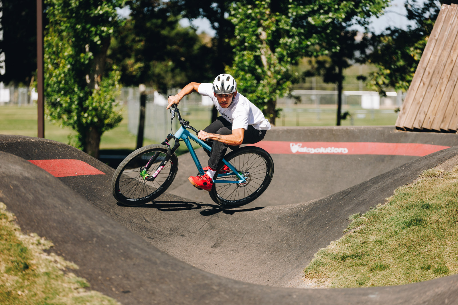 Dante Silva razzing around velosolutions pump track socal crankbrothers pump for peace collection launch